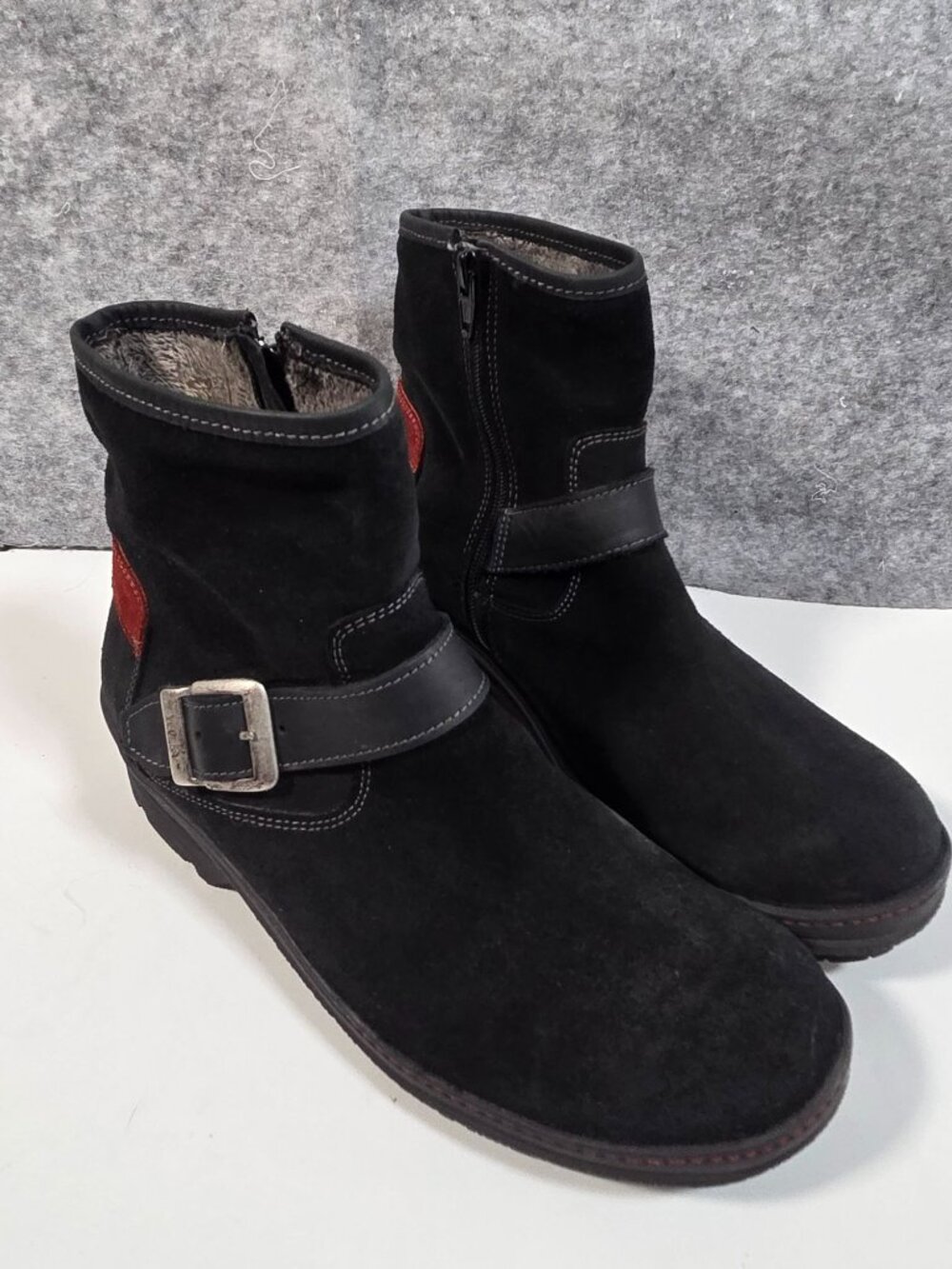 Wolky Nitra WR Black Suede Leather Buckle Ankle Boots EU 39 Moto Grunge